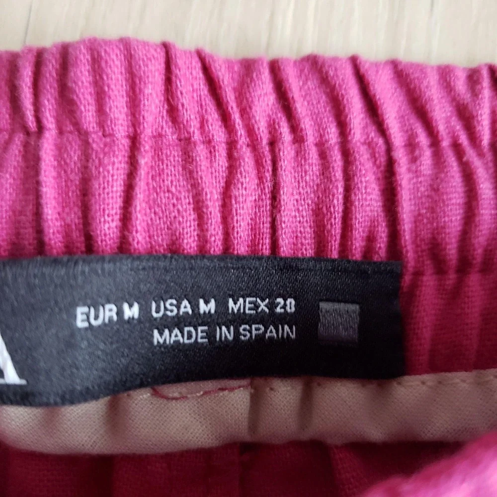 Zara Dress Pants Womens M Pink Linen Cotton Wide Leg Elastic Drawstring Waist